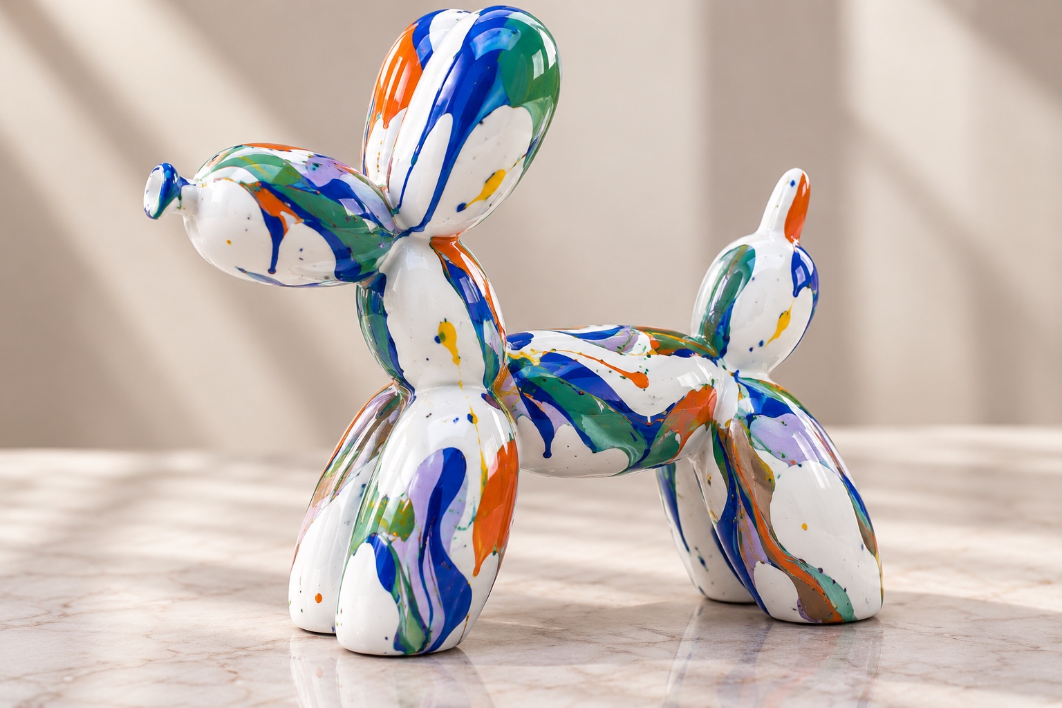 Blue and orange painted balloon dog
