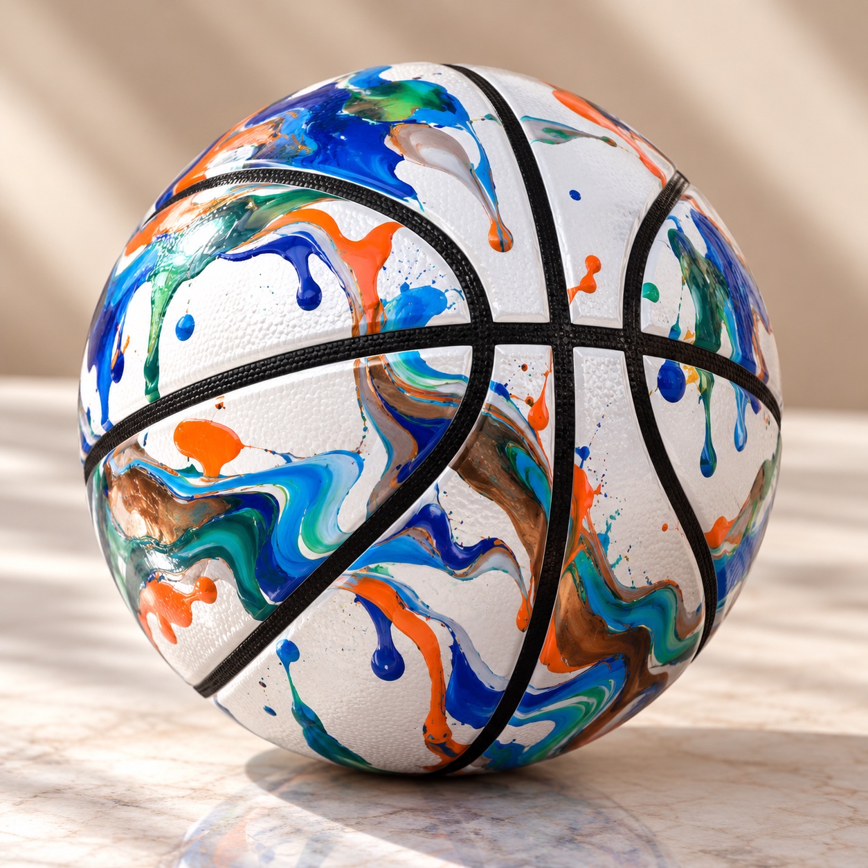 Blue and orange drip painted basketball