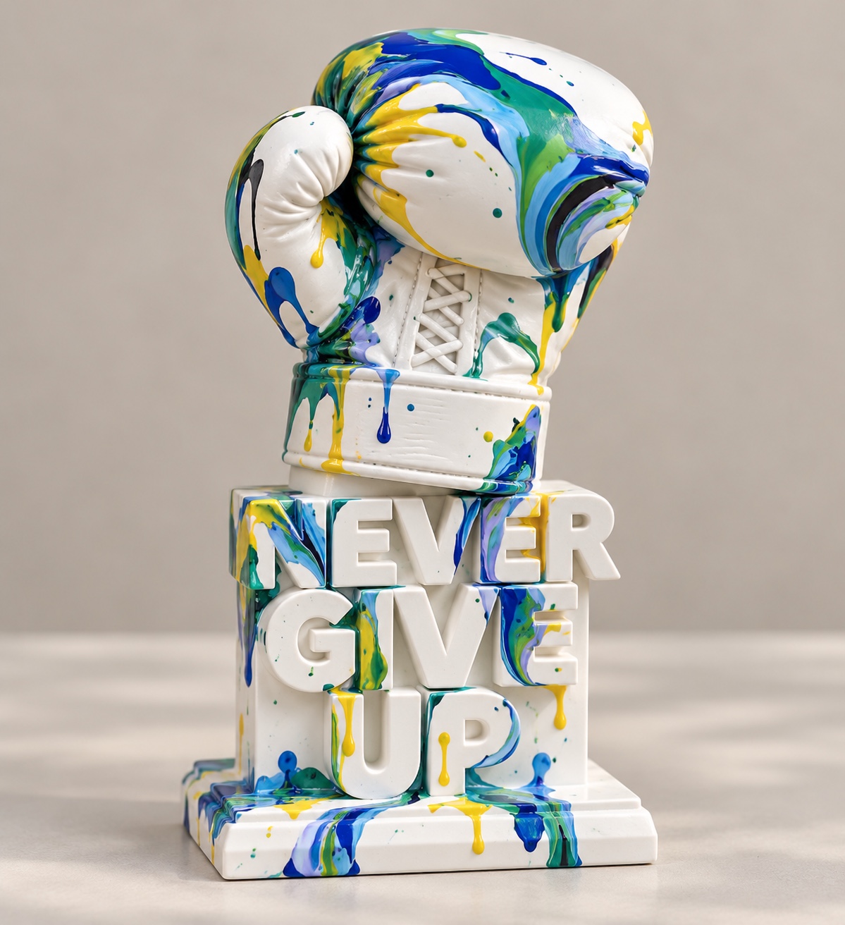 Never give up boxing glove sculpture